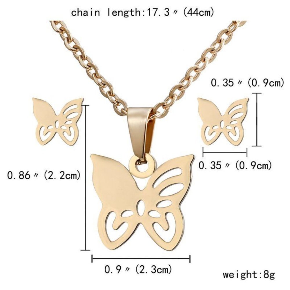 NEW Gold Butterfly Necklace Earrings Set - Picture 5 of 6
